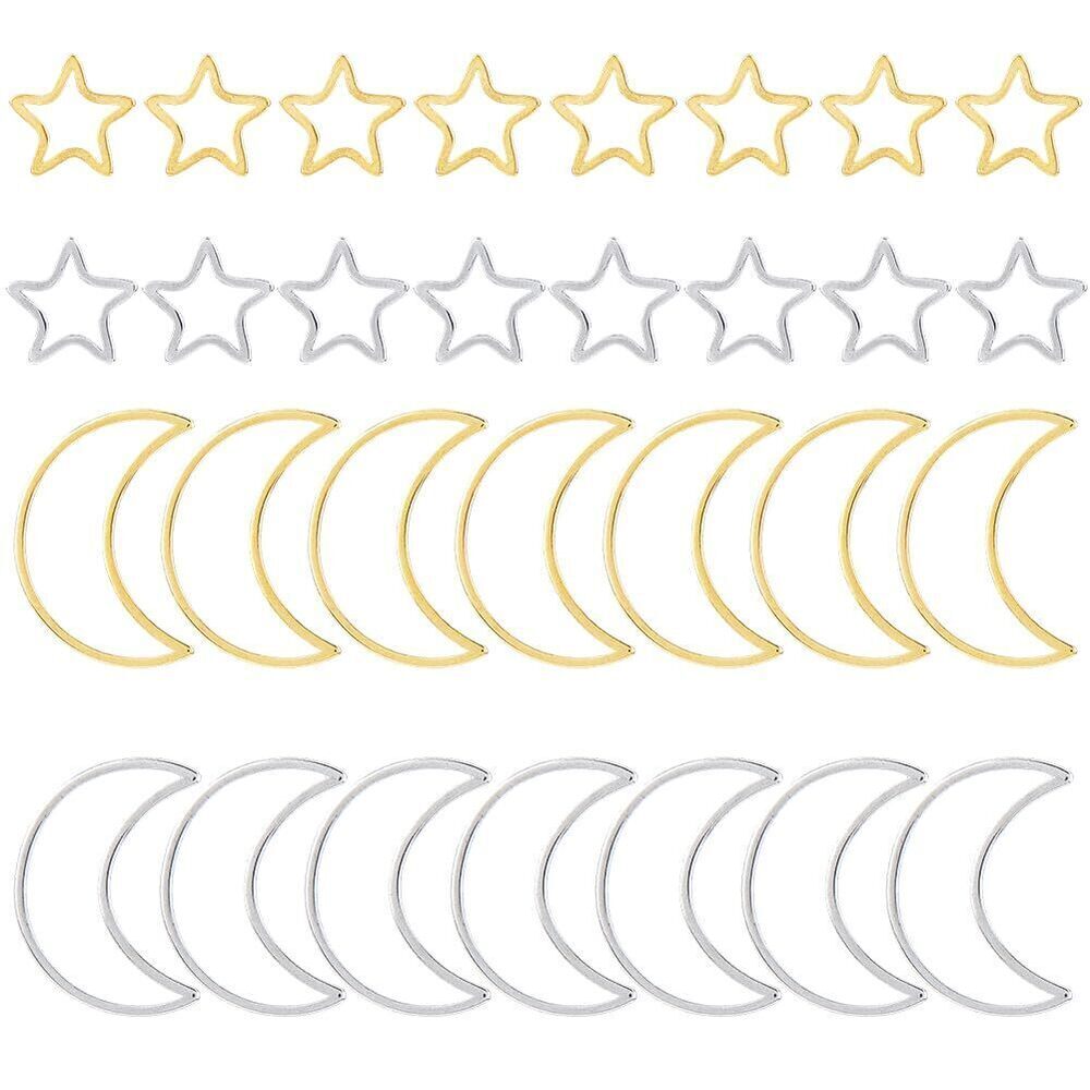 8796 40Pcs Star and Moon Linking Rings Stainless Steel Hollow Frame Link